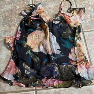 Nicole Miller Black and Orange Ruffled Camisole